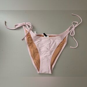 J.Crew Ribbed Curved-Waist Cheeky String Bikini Swim Bottom in Pale Pink Medium